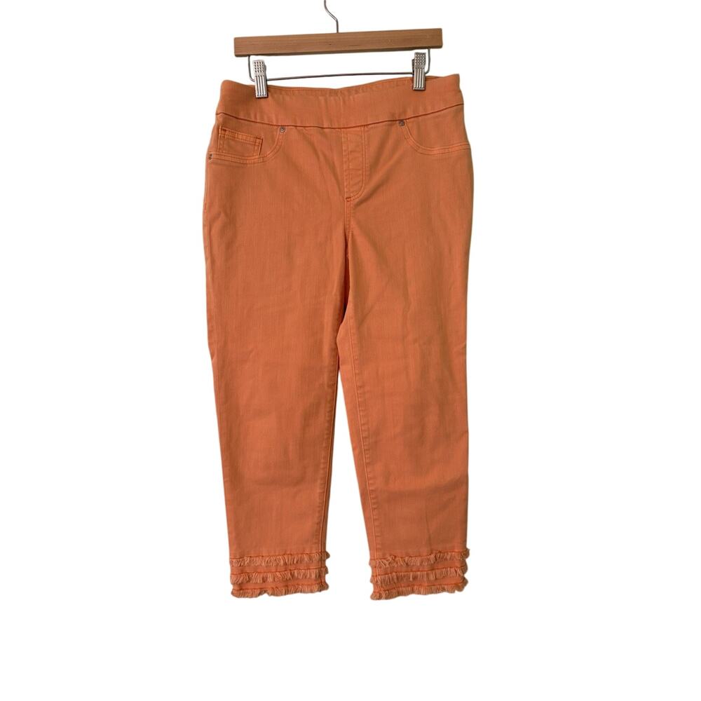 Women’s Capris Size 2 Orange Crop Slimming Denim Stretch Jeans Frayed 28x21